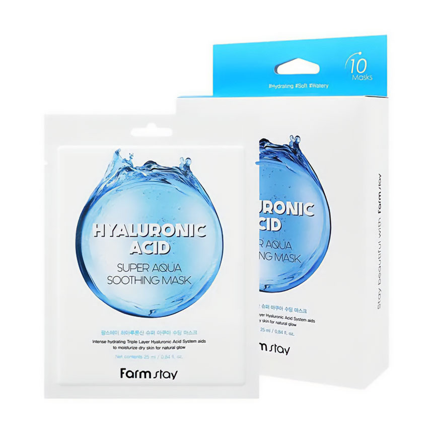 Уцінка! Тканинна маска для обличчя FarmStay Hyaluronic Acid Super Aqua Soothing Mask з гіалуроновою кислотою, 10*25 мл